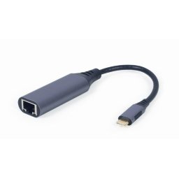 Adaptor retea GEMBIRD, extern, USB-C Type-C, port RJ-45, 1000 Mbps, cablu 0.15m, gri