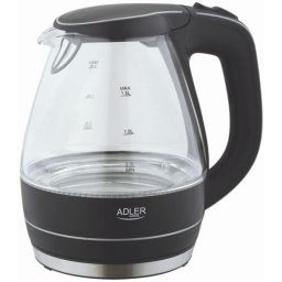 Fierbator Electric de apa fara fir Adler AD 1224, 1,5 l, 2000 W, filtru anticalcar, protectie la fierbere fara apa, baza rotativa la 360 de grade, Transparent