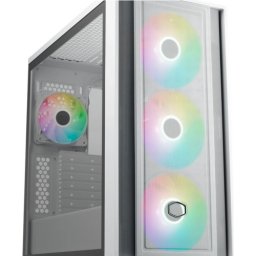 Carcasa PC Cooler Master MasterBox 600, MiddleTower, ARGB, Sticla temperata, Fara sursa, 7 ventilatoare compatibile, 4 incluse, Alb