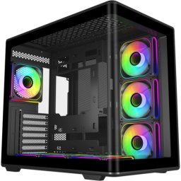 Carcasa PC Cooler Master Elite 600, MiddleTower, ARGB, Sticla temperata, Fara sursa, 10 ventilatoare compatibile, 7 incluse, Negru