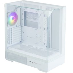 Carcasa PC Zalman P40 Prism, Middle Tower, Sticla temperata, Fara sursa, 9 ventilatoare compatibile, 1 inclus, Alb