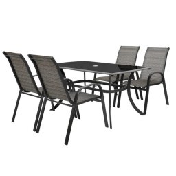 Set mobilier pentru gradina Honey Set 4, aluminiu/sticla, masa 150 x 90 x 72 cm, 4 x scaune 58 x 74 x 97 cm