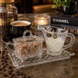 Set Cafea Cristal Bohemia: Cana Lapte, Zaharnita, Tavita