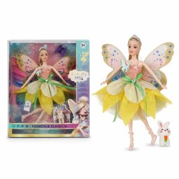 Papusa Emily Fairy Collection 32 cm pentru Copii, Papusa Zana Fashion cu Aripi si Rochie Eleganta, Jucarie pentru Fete cu Design Magic si Accesorii, Papusa de Poveste pentru Joaca si Cadou Copii 3+ Ani, Galben