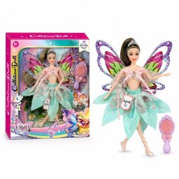 Papusa Emily Fairy Collection 32 cm pentru Copii, Papusa Zana Fashion cu Aripi si Rochie Eleganta, Jucarie pentru Fete cu Design Magic si Accesorii, Papusa de Poveste pentru Joaca si Cadou Copii 3+ Ani, Albastru