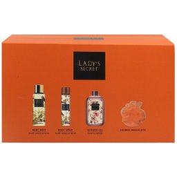 Set ingrijire corporala, Lady's Secret, Gel de Dus 250, Bodymist250, Bs75 Vanilla, 4 produse pentru femei: parfum, spray corporal, gel de dus si prosop