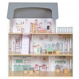 Casuta pentru papusi din lemn cu 3 niveluri, mobilier si accesorii, 61x26x71 cm, multicolor