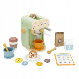 Set jucarie cafenea din lemn pentru copii, aparat cafea Espressor cu accesorii, 20x12x14 cm, multicolor