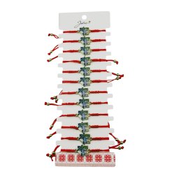 Bratara Martisor pentru Dama, Jolie, Model Casuta, Set 12 bucati, Pandativ Auriu din Inox cu Snur Rosu Ajustabil