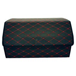 Cutie de Depozitare Auto, Flippy, Organizator Premium Portbagaj, Geanta Multifunctionala, Piele Ecologica, 2 Compartimente Depozitare, Pliabil si Rezistent la Uzura, Negru/Rosu, 55 x 30 x 30cm