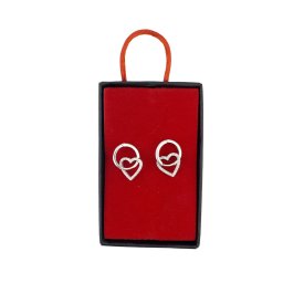 Cercei din Argint 925, Jolie Silver, pentru Dama, Model Model Cerc Cu Inimioara si Pietre, 2.5 g, Design Elegant si Romantic, Argintiu