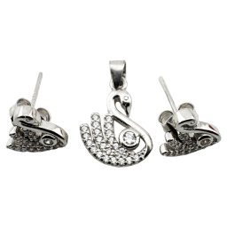 Set Pandativ cu Cercei pentru Dama, Jolie, Argint 925, Model Lebada cu Pietre, 2.7g, 1.5 cm x 1 cm, Argintiu