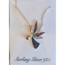 Colier din Argint 925, Jolie Silver, Model Înger cu Inimă, Aripi cu Pietre din Zirconiu Multicolore, Design Delicat, Finisaj Lucios, Lungime42.3cm, Argintiu