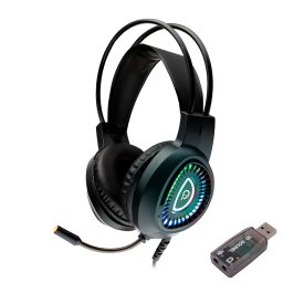 CASTI gaming Spacer RGB, cu fir, standard, utilizare gaming, microfon pe brat, conectare prin adaptor USB 2.0 sau Jack 3.5 mm x 2, iluminare RGB, negru, "SPGH-PHANTOM-USB", (timbru verde 0.8 lei)