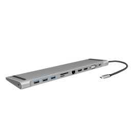 DOCKING Station LOGILINK universal, conectare PC USB TYPE-C 3.2, USB 3.0 x 3, porturi video VGA x 1, HDMI x 2, RJ-45, card reader, PD 3.0 pana la 100W, argintiu, "UA0373" (timbru verde 0.18 lei)