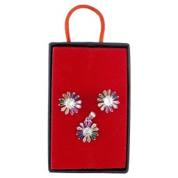 Set Bijuterii Dama Argint 925, Jolie, Model Flori Multicolore cu Mijloc Alb, Petale Drepte, 5.4 g, Multicolor/Argintiu.