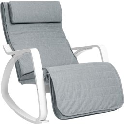 SONGMICS Scaun balansoar din lemn, suport picioare reglabil, maxim 150kg, 67x122x84cm, gri deschis