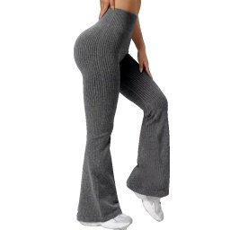 Pantaloni Sport de Dama, Flippy, pentru Yoga, Talie Inalta, Evazati, Tricotati, Gri Inchis, Marime L