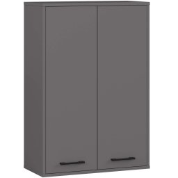 Dulap baie suspendat, cu 2 usi si 4 rafturi interioare, PAL 16 mm, 64x30x94 cm, gri grafit