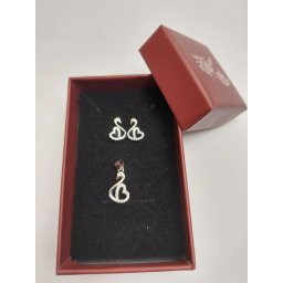 Set Pandativ cu Cercei pentru Dama, Jolie, Argint 925, Model Lebada cu Pietre, 2.7g, 1 cm x 1 cm, Argintiu