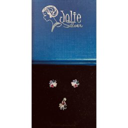 Set Cercei si Pandantiv din Argint 925, Jolie Silver, pentru Dama, Model Floare Rasucita Colorata, 1.6 g, Argintiu/Multicolor