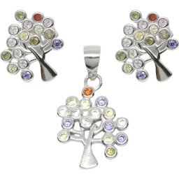 Set din Argint 925 Copac cu Pietre Colorate, 2.6 g