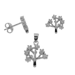 Set Bijuterii din Argint 925, Jolie Silver, Model Copac, cu Zirconii Albe, Cercei si Pandantiv, Design Elegant, Finisaj Lucios, 2.3 g, Argintiu