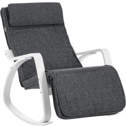 SONGMICS Scaun balansoar din lemn, suport picioare reglabil, maxim 150kg, 67x115x91cm, gri si alb