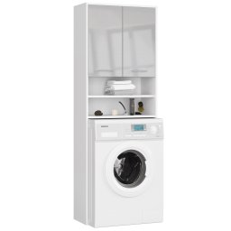 Dulap baie inalt pentru spatiu deasupra masinii de spalat, cu usi si polite, 64x30x180 cm, alb metalic lucios