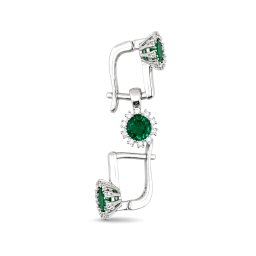 Set Bijuterii din Argint 925, Jolie Silver, Pandantiv si Cercei cu Inchidere Clasica, Model Bumb, Zirconii Verzi si Contur cu Pietre Stralucitoare, Greutate 4.3 g, Argintiu