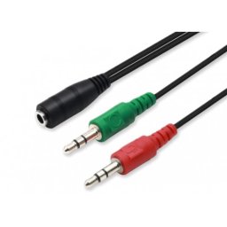 Adaptor Cablu audio Jack, Detech, 2 x 3.5mm 3 pin Tata (microfon + casti/ boxe) la 1 x jack 3.5mm 4 pin Mama - 20cm