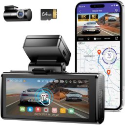 Pachet promo – Camera auto DVR AZDOME M580-2CH, Dubla, 5K, 5GHz WiFi, GPS ,5GHz, WDR, G-Sensor, Mod parcare, Card 64Gb inclus + CADOU - Suport universal Azdome pentru camera auto spate