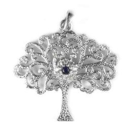 Pandantiv din Argint 925, Jolie Silver, Model Copacul Vieții, cu Pietre Albe și Albastre, Design Filigranat, Finisaj Rodiat, 2.61 g, Argintiu și Albastru