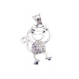 Pandantiv din Argint 925, Model Maimuta, Decor cu Pietre Stralucitoare, Greutate 1.2 g, Argintiu