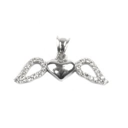 Pandantiv pentru Lanț din Argint 925, Jolie Silver, Model Inimă cu Aripi, cu Zirconii Incolore, Design Simetric, Finisaj Lucios, 1.2 g, 25x15 mm, Argintiu