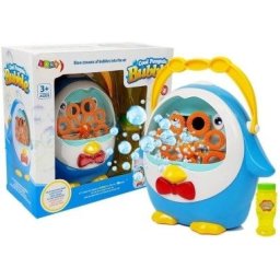 Masina mare de facut baloane de sapun, bule pentru copii, in forma de pinguin albastru, LeanToys, 8259