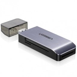 CARD READER extern Ugreen, "CM180" interfata USB 3.0, citeste/scrie: TF/SD/MS/CF 3.0 viteza pana la 100Mbps, suporta carduri maxim 2 TB, plastic, gri "50541" (timbru verde 0.03 lei) - 6957303855414