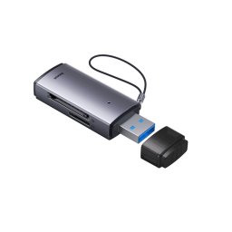 CARD READER extern Baseus Lite, interfata USB 3.0, citeste/scrie: SD, microSD viteza pana la 480Mbps, suporta carduri maxim 512 GB, metalic, gri "WKQX060013" (timbru verde 0.03 lei) - 6932172608194