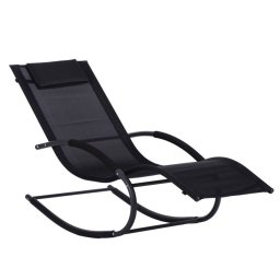 Sezlong balansoar pentru gradina cu tetiera, cadru din otel si plasa textila respirabila, 159x83 cm, negru
