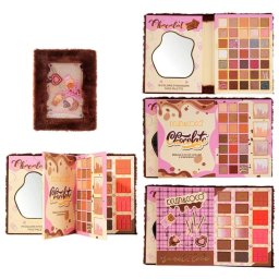 Paleta Machiaj Profesionala KEVIN & COCO Chocolate Fuzzy Collection, 76 Culori, Trusa Completa pentru Ochi si Fata, Farduri Mate si Sidefate, Blush, Iluminator si Contur, cu Oglinda, Pigmentare Intensa, Multicolor