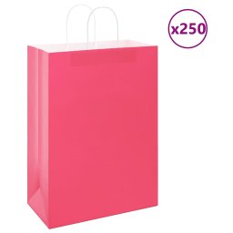 Pungi de hartie 250 buc cu manere roz 32x17x44 cm GartenMobel Dekor