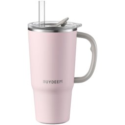 Cană termică cu pai încorporat Buydeem DS57-P, 700 ml, menține temperatura (cald/rece) până la 6 ore, izolație sub vid, oțel inoxidabil, fără BPA, roz