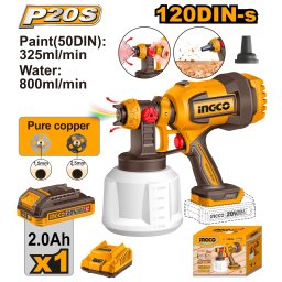 Pistol Vopsit Electric 20V 800ml/min Rezervor 1000ml cu Acumulator 2Ah si Incarcator CSGLI20042E – pistol pulverizare vopsea reglabil INGCO