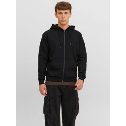 Jack & Jones Hanorac barbati, cu fermoar si gluga, Regular fit, JJEBRADLEY, Negru (SELECTATI MARIMEA: S)