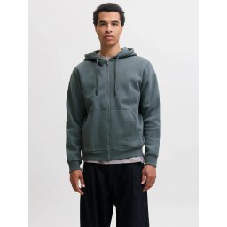 Jack & Jones Hanorac barbati, cu fermoar si gluga, Regular fit, JJEBRADLEY, Gri albastrui (SELECTATI MARIMEA: 2XL)