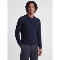 Jack & Jones Pulover tricotat barbati, din bumbac organic, guler polo, Bleumarin inchis (SELECTATI MARIMEA: M)