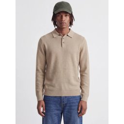 Jack & Jones Pulover tricotat barbati, din bumbac organic, guler polo, Bej (SELECTATI MARIMEA: S)