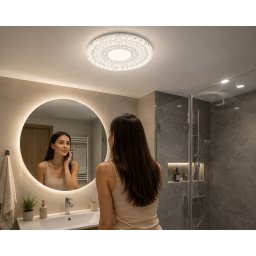 Lampa LED UFO rotunda 36W, 3600 lm, 6500K, AC85-265V, dispersor decorativ tip cristal, montaj aplicat, alb