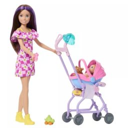 Barbie: Set de joacă Babysitter - cărucior