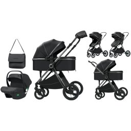 Carucior 3 in 1 Luxmom A4, Negru, Dublu Reversibil cu Scoica
